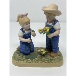 Denim Days Homco Shamrocks and Daffodils Figurine Boy Girl Ceramic Decor